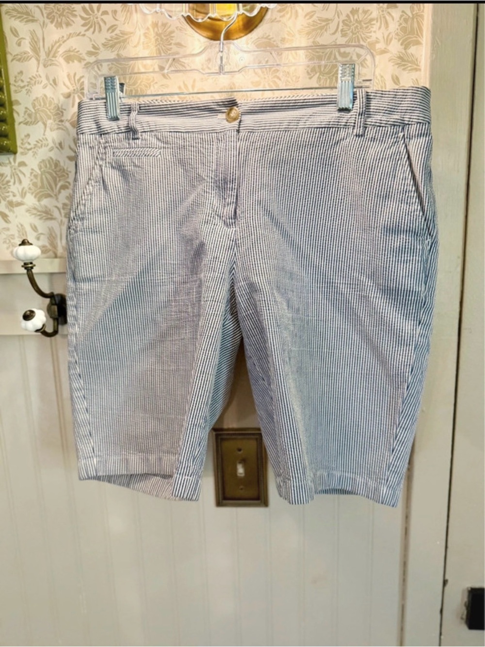 Talbots Blue and White Pinstripe Bermuda Shorts